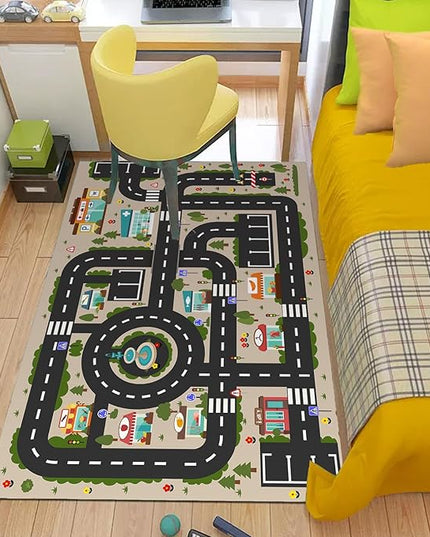 Analog ABC Kids Rug Playroom Car Rug Play Mat City Life Road Rug for Cars Fun City Map for Carpet for Bedroom Boys (47 * 70 inches, Evening City) - LeafyLoom