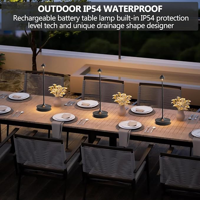 Cordless Table Lamps Rechargeable, LED Desk Lamp 4000mAh Battery Operated Outdoor Waterproof Portable Touch Dimmable Table Light for Patio/Restaurant/Bar/Indoor (Black-2PC) - LeafyLoom