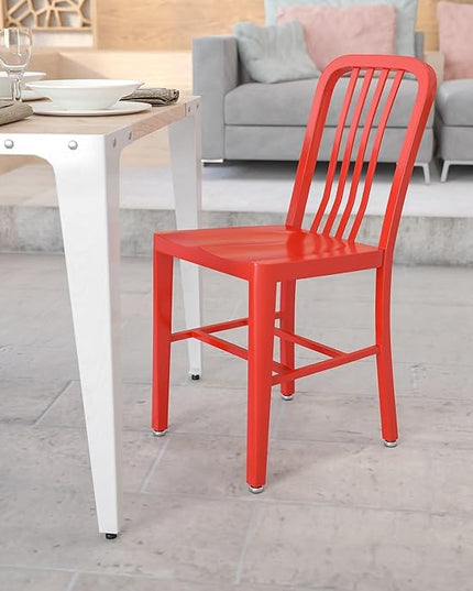 Flash Furniture Commercial Grade Red Metal Indoor-Outdoor Chair - LeafyLoom