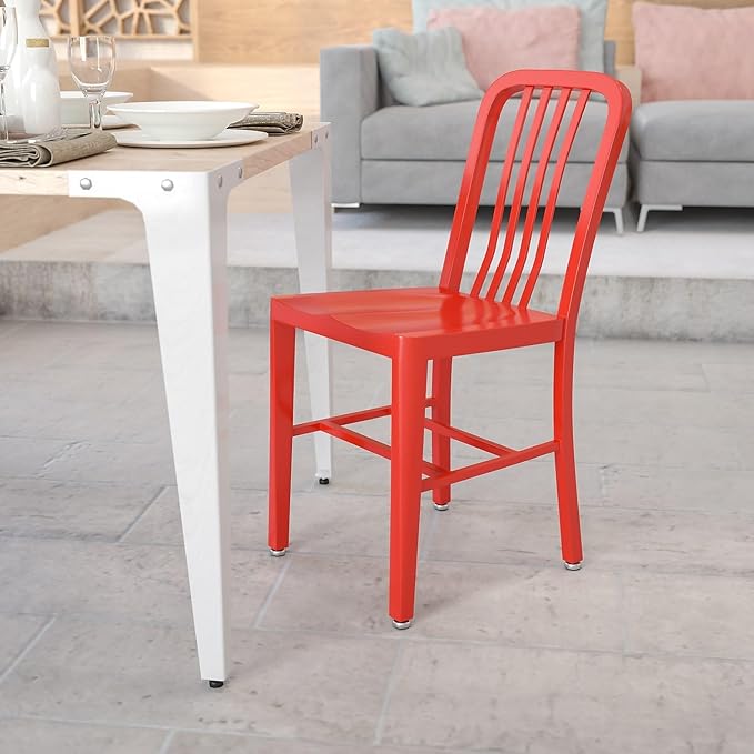 Flash Furniture Commercial Grade Red Metal Indoor-Outdoor Chair - LeafyLoom