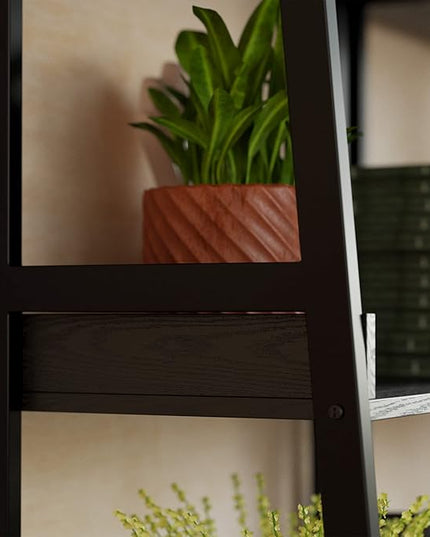 IRONCK Industrial Bookshelf 5-Tier, Bookcase Ladder Shelf, Storage Shelves Rack Shelf Unit, Accent Furniture Metal Frame, Home Office Furniture for Bathroom, Living Room - LeafyLoom