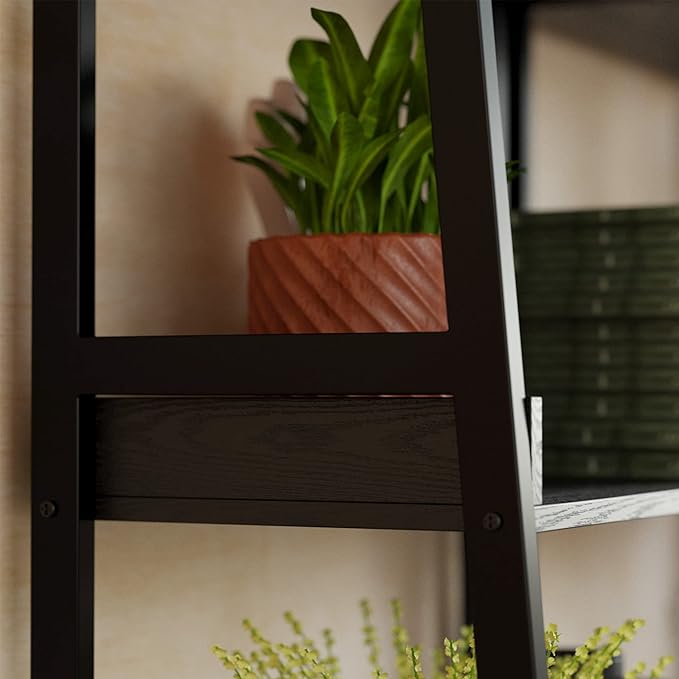 IRONCK Industrial Bookshelf 5-Tier, Bookcase Ladder Shelf, Storage Shelves Rack Shelf Unit, Accent Furniture Metal Frame, Home Office Furniture for Bathroom, Living Room - LeafyLoom