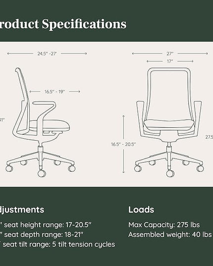 Branch Verve Chair - High Performance Executive Office Chair with Contoured Seat Back and Adjustable Lumbar Rest - High Density Foam Cushion with Aluminum Base - Up to 275 lbs - Cobalt - LeafyLoom