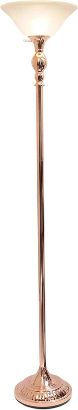 Elegant Designs LF2001-RGD 1 Light Torchiere Marbleized White Glass Shade Floor Lamp, Rose Gold - LeafyLoom