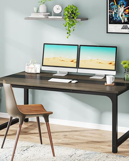 Tribesigns Modern Computer Desk, 63 x 31.5 inch Large Office Desk Computer Table Study Writing Desk Workstation for Home Office, Grey/Black - LeafyLoom