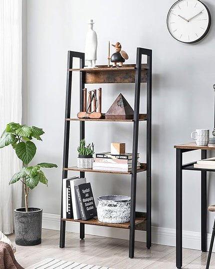 VASAGLE Bookshelf, 4-Tier Bookcase, Ladder Shelf for Home Office, Living Room, Bedroom, Kitchen, Rustic Brown and Ink Black ULLS054X01 - LeafyLoom