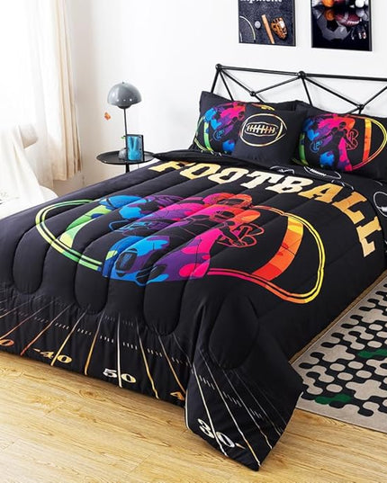 ADASMILE A & S Football Comforter Set Twin for Boys Kids American Football Bedding Set Sports Football Player Comforter with Football Sheets Twin Bed in A Bag Rugby Comforter Sets for Kids Home Decor - LeafyLoom