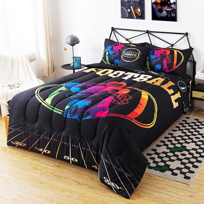 ADASMILE A & S Football Comforter Set Twin for Boys Kids American Football Bedding Set Sports Football Player Comforter with Football Sheets Twin Bed in A Bag Rugby Comforter Sets for Kids Home Decor - LeafyLoom