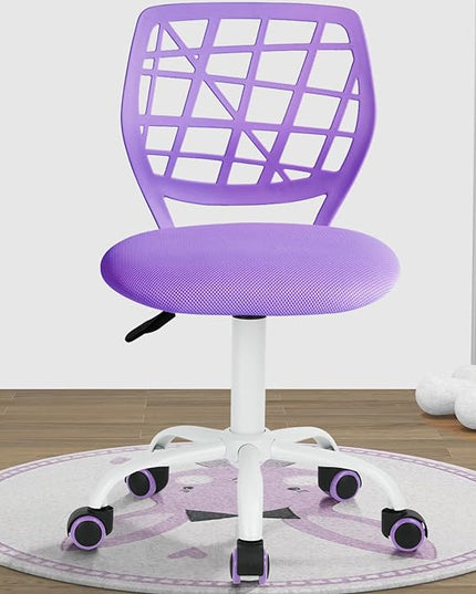 FurnitureR Kids Desk Chair, Armless Small Adjsutable Swivel Task Chair with Soft Cushion for Study Kids Teens Child, Purple - LeafyLoom