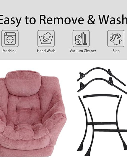 LITA Lazy Chair with Ottoman, Modern Accent Leisure Upholstered Sofa Chair, Lounge Reading Chair with Armrests and a Side Pocket for Living Room, Bedroom & Small Space, Plush Dark Pink - LeafyLoom
