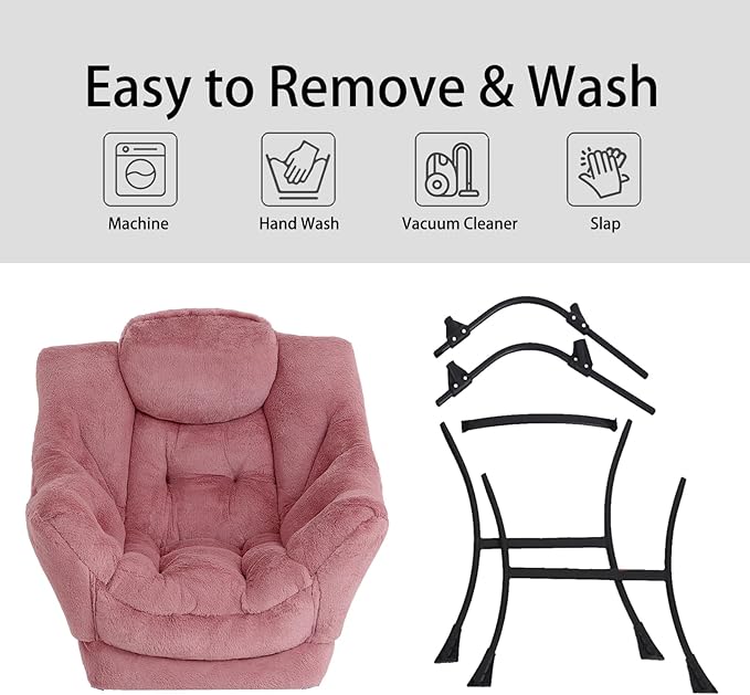LITA Lazy Chair with Ottoman, Modern Accent Leisure Upholstered Sofa Chair, Lounge Reading Chair with Armrests and a Side Pocket for Living Room, Bedroom & Small Space, Plush Dark Pink - LeafyLoom