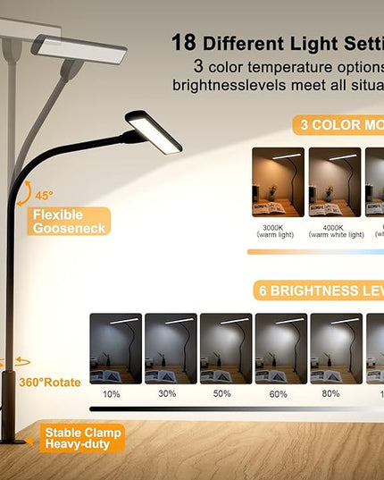 LED Desk Lamp Eye-Caring Architect Task Lamp, 18W LED 3 Modes 6 Brightness, Modern Desk Light for Home Office/Workbench/Monitor, Remote Control and Touch (Black) - LeafyLoom