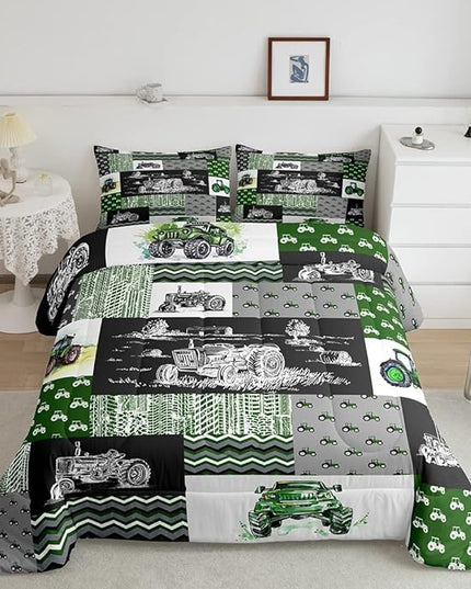 Erosebridal Green Tractor Comforter Set Full Size Farm Vehicle Truck Bedding Set Cartoon Equipment Construction Harvester Down Comforter for Kids Boys Car Bedroom Decor with 2 Pillowcases, Grey - LeafyLoom