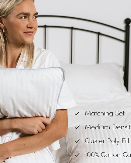 eLuxurySupply 2-Pack Premium Bed Pillows - Medium Density and Medium Loft Ideal for Back and Side Sleepers - 100% Cotton Casing - 20"X28" Standard/Queen Size - LeafyLoom