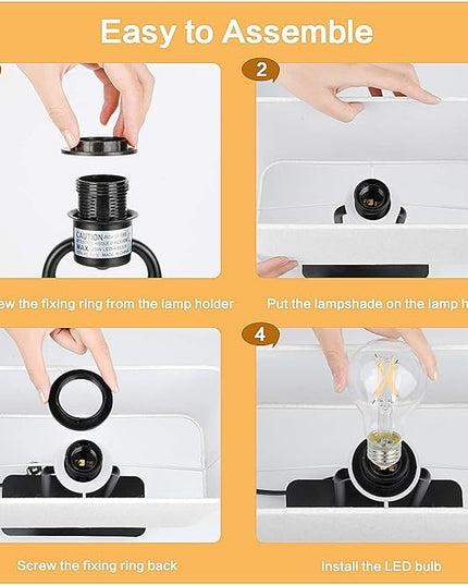 3-Way Dimmable Touch Control Table Lamp with 2 USB Ports and AC Power Outlet Modern Bedside Nightstand Lamp Fabric Shade and Metal Base for Guestroom Bedroom Living Room Hotel LED Bulb Included White - LeafyLoom