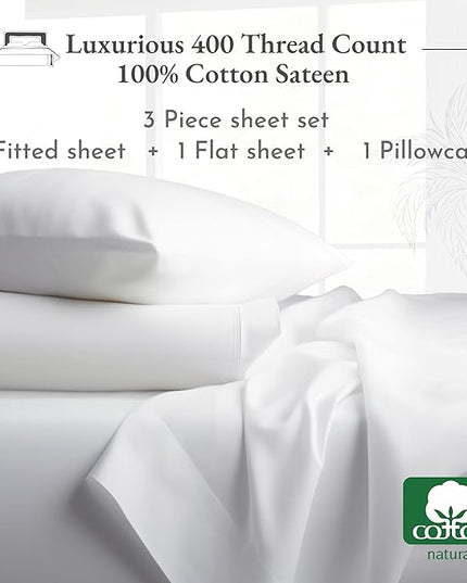 California Design Den 100% Cotton Sheets, Twin XL Sheets Set, 3 Pieces, 400 Thread Count Sateen, Bedding for Dorm Rooms & Adults, Deep Pocket Sheets, Cooling Sheets (Peacock Blue) - LeafyLoom