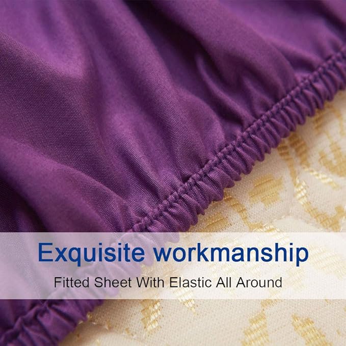 SONORO KATE Bed Sheet Set Super Soft Microfiber 1800 Thread Count Luxury Egyptian Sheets 16-Inch Deep Pocket Wrinkle -4 Piece(King Purple) - LeafyLoom