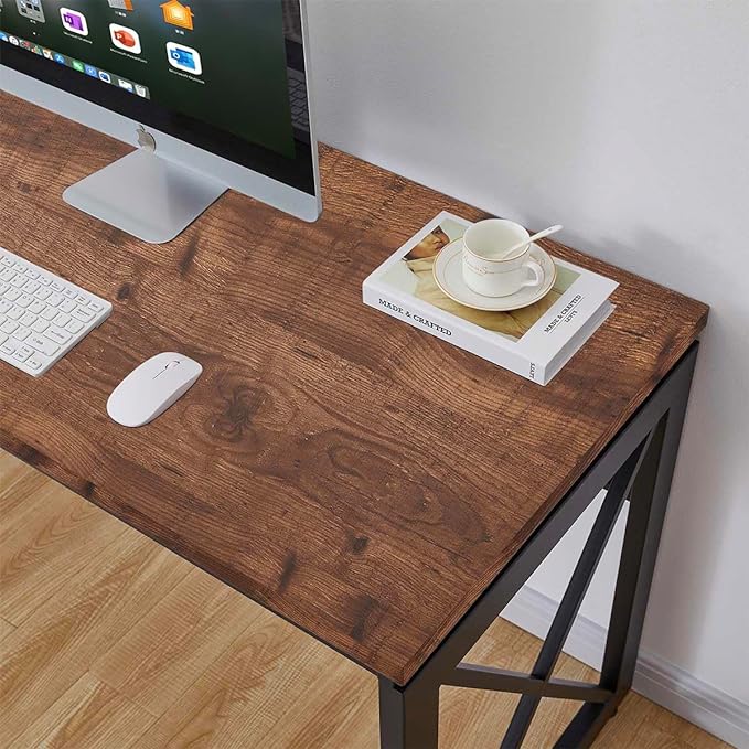 BON AUGURE 60 Inch Computer Desk for Home Office, Industrial Metal Wood Desk, Farmhouse Large Writing Desk, Modern Sturdy Gaming Desk (Rustic Oak) - LeafyLoom