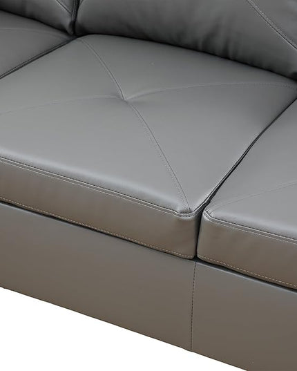 3-Piece L-Shaped Sectional Couches Lounge & Storage Modular Living Room Home Office, 3pcs 97'' Sofa+66.5'' Chaise+28.5'' Ottoman(Left), Dark Grey Faux Leather - LeafyLoom