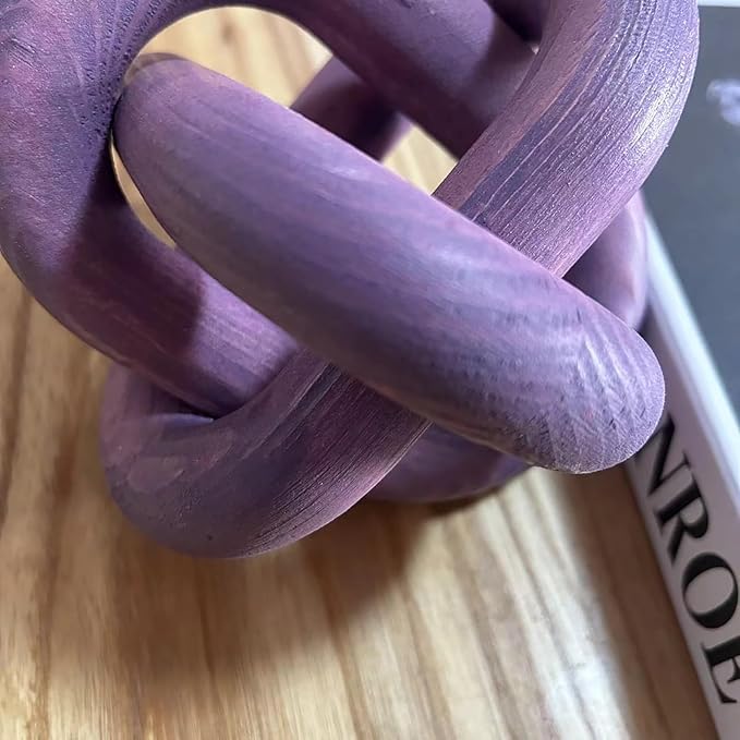 Wood Knot Decor -Coffee Table Decor Shelf Decor Table Books Hand Carved Home Decoration Boho Country Rustic Modern Shabby Chic Style Decor 3 Link Wooden Knot Chain Link Decor (Purple) - LeafyLoom