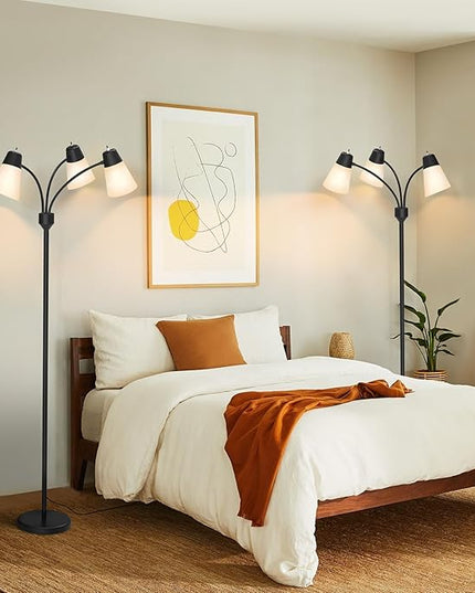 FOLKSMATE 3-Light Floor Lamp, LED Medusa Muiti-Head Adjustable Arc Standing Lamp, Gooseneck Tree Tall Light for Living Room, Kid Room, Bedroom, Black - LeafyLoom