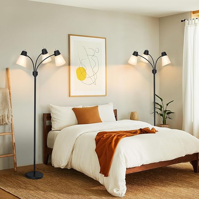 FOLKSMATE 3-Light Floor Lamp, LED Medusa Muiti-Head Adjustable Arc Standing Lamp, Gooseneck Tree Tall Light for Living Room, Kid Room, Bedroom, Black - LeafyLoom