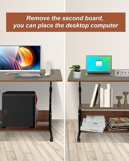 Portable Rolling Desk Adjustable Laptop Desk Small Standing Desk Home Office Desks for Small Spaces Table, 31.5" Brown Uplift Study Desk Mobile Computer Work Desk on Wheels - LeafyLoom