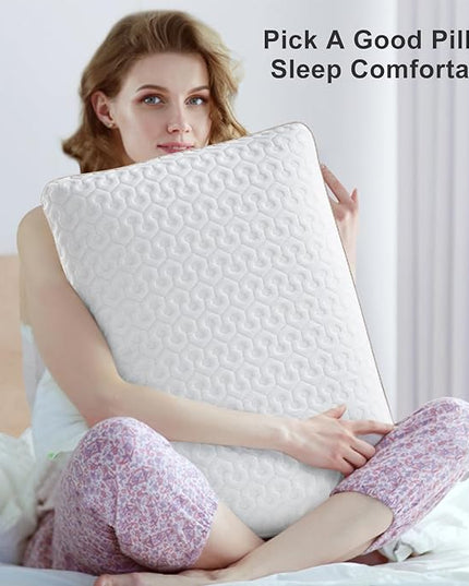 BedStory Memory Foam Pillow Medium Firm - Gel Foam Pillows for Sleeping Standard Size - Orthopedic Bed Pillows for Neck Pain - Stomach & Back Sleepers - LeafyLoom