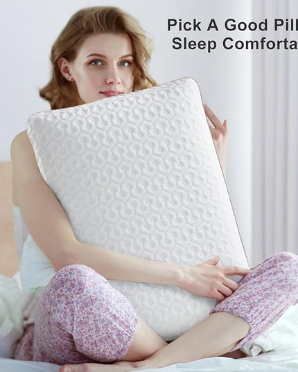 BedStory Memory Foam Pillow Queen - Medium Firm Gel Foam Pillows for Sleeping - Orthopedic Queen Size Bed Pillows for Neck Pain - Stomach & Back Sleepers - LeafyLoom