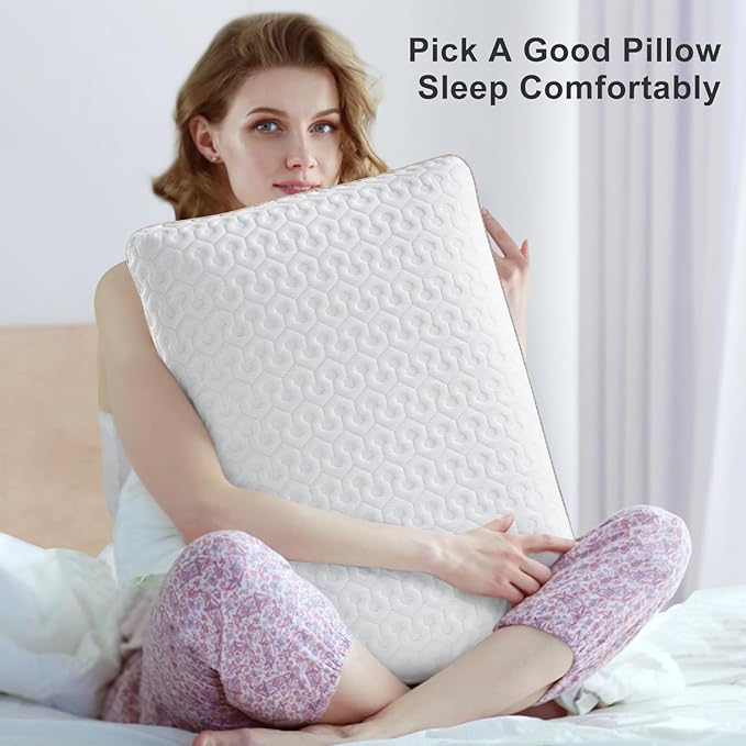 BedStory Memory Foam Pillow Queen - Medium Firm Gel Foam Pillows for Sleeping - Orthopedic Queen Size Bed Pillows for Neck Pain - Stomach & Back Sleepers - LeafyLoom