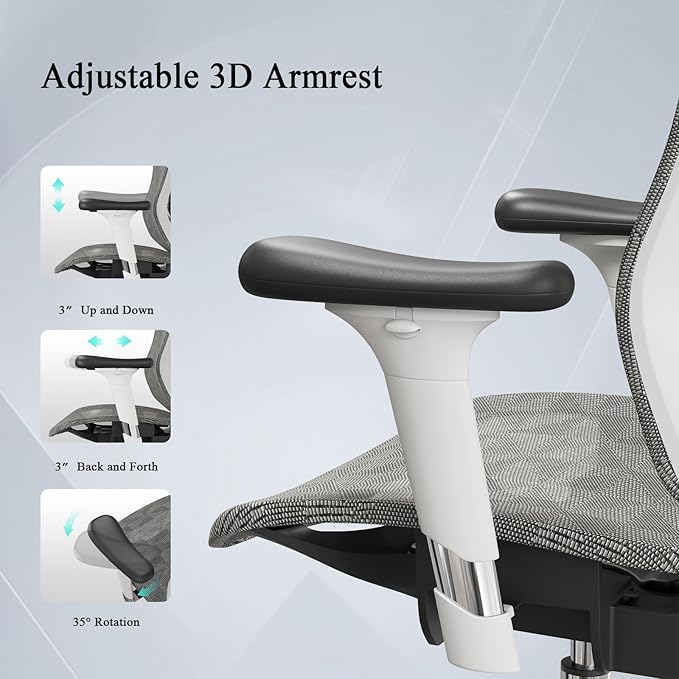Ergonomic Office Chair: Seat Depth Adjustable Office Chair with 3D Lumbar Support, Ergonomic Computer Chair with Headrest, Home Office Desk Chair with 3D Armrest, Tilt Function - LeafyLoom