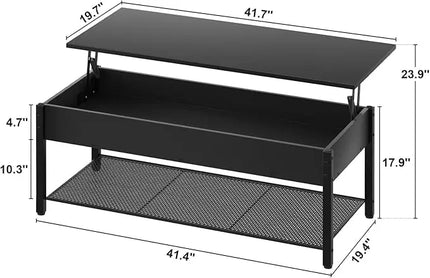 Homieasy Coffee Table, Lift Top Coffee Table with Storage Shelf and Hidden Compartment, Modern Lift Top Table for Living Room, Wood Lift Tabletop, Metal Frame - Black - LeafyLoom