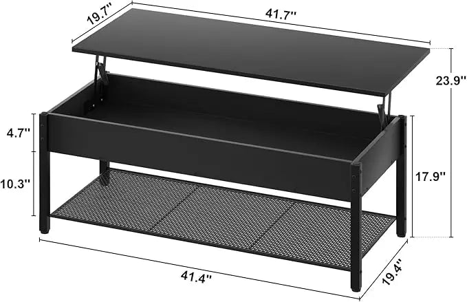 Homieasy Coffee Table, Lift Top Coffee Table with Storage Shelf and Hidden Compartment, Modern Lift Top Table for Living Room, Wood Lift Tabletop, Metal Frame - Black - LeafyLoom