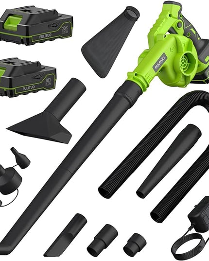 Cordless Leaf Blower with 2 Batteries, Charger & Dust Bag, 2-in-1 20V Cordless Vacuum Cleaner with Self-Locking Switch, Handheld Battery Powered Small Blower for Lawn Care/Dust/Pet Hair/Inflatable Bed - LeafyLoom