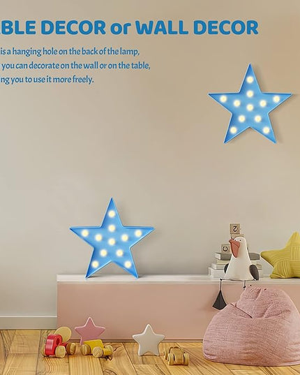 Blue Star Birthday Party Decorations, Battery Powered Star Night Light for Kids, Kids Room Decor for Bedrooms, Baby Night Light, Toddler Room Decor, Kids Room Decor, Wall Decor for Bedroom - LeafyLoom