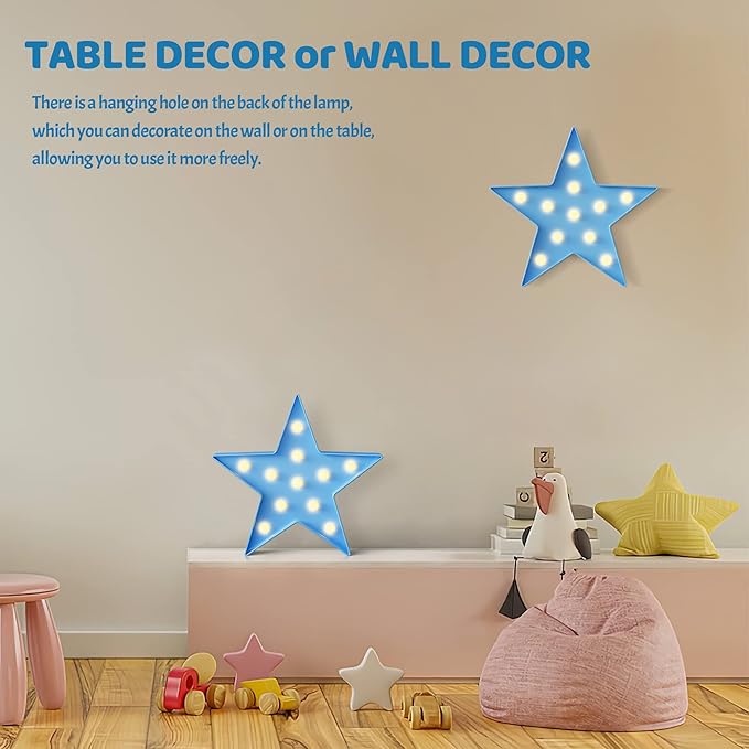 Blue Star Birthday Party Decorations, Battery Powered Star Night Light for Kids, Kids Room Decor for Bedrooms, Baby Night Light, Toddler Room Decor, Kids Room Decor, Wall Decor for Bedroom - LeafyLoom