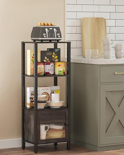 TUTOTAK 4 Tier Bookcase and Bookshelf, Narrow Book shelf with Door for Small Space, for Living Room, Office, Study, Entryway, Charcoal Grey BS03BY004 - LeafyLoom