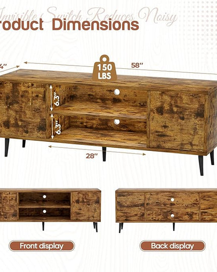 YESHOMY Modern Retro TV Stand for Television up to 65", Entertainment Center with Two Storage Cabinet and Shelf, Media Console for Living Room, Bedroom, Enterway, Office, 58 Inch, Retro Brown - LeafyLoom