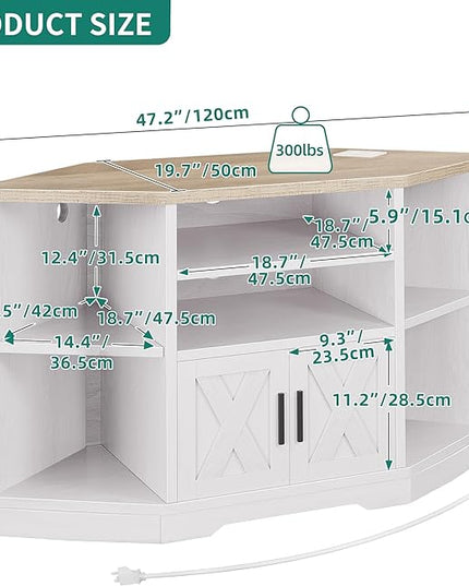 YITAHOME Corner TV Stand for TV Up to 55 Inch with Power Outlet, Farmhouse TV Console w/Adjustable Storage Shelf, Entertainment Center for Living Room,Bedroom, Grey White & Grey Wash, 47 inches - LeafyLoom