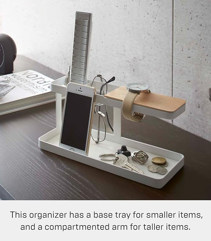YAMAZAKI home 2299 Desk Bar-Wood & Steel Organizer, One Size, White - LeafyLoom