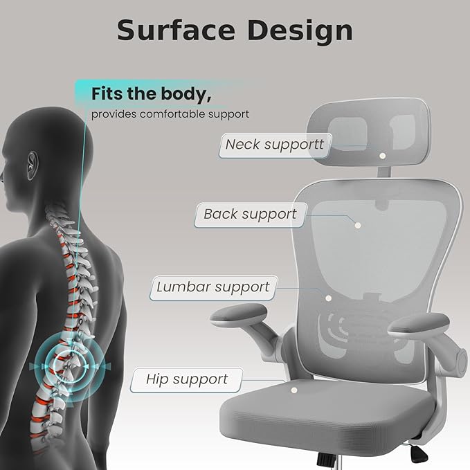 Ergonomic Office Chair, High Back Home Desk Chair with Adjustable Lumbar Support and Headrest, Breathable Mesh Swivel Task Chair, Executive Computer Chair White, 1 Pack - LeafyLoom