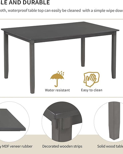 6-Piece Classic Dinette Sets Rectangular Wooden Kitchen Dining Table, 4 Fabric Chairs & Bench, for Diningroom Living Room, Easy to Assemble, Gray 6 - LeafyLoom