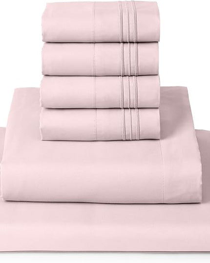 Mellanni King Sheets Set - 6 PC Iconic Collection Bedding Sheets & Pillowcases - Hotel Luxury, Ultra Soft, Cooling Bed Sheets - Deep Pocket up to 16 inch - 6 PC (King, Blush Pink w/Extra Pillow Cases) - LeafyLoom