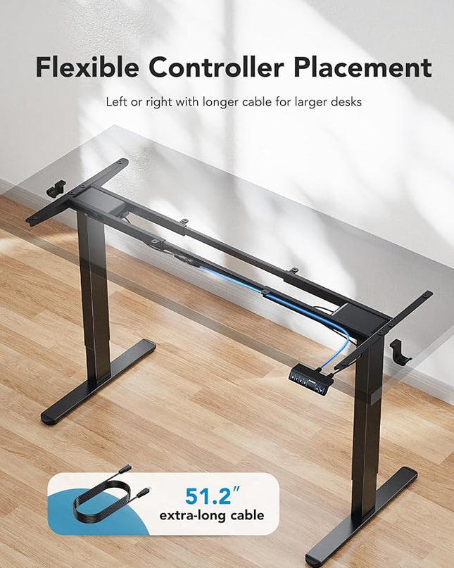 HUANUO 265 lbs Dual Motor Electric Standing Desk Frame, Thick T-Shaped Desk Legs Made of Automotive-Grade Steel, for Max 90″ x 31.5″ Desktop, Height Adjustable Desk Frame for Home Office, Frame Only - LeafyLoom