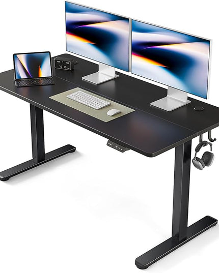 FEZIBO Electric Standing Desk, 55 x 24 Inches Height Adjustable Stand up Desk, Sit Stand Home Office Desk, Computer Desk, Black - LeafyLoom