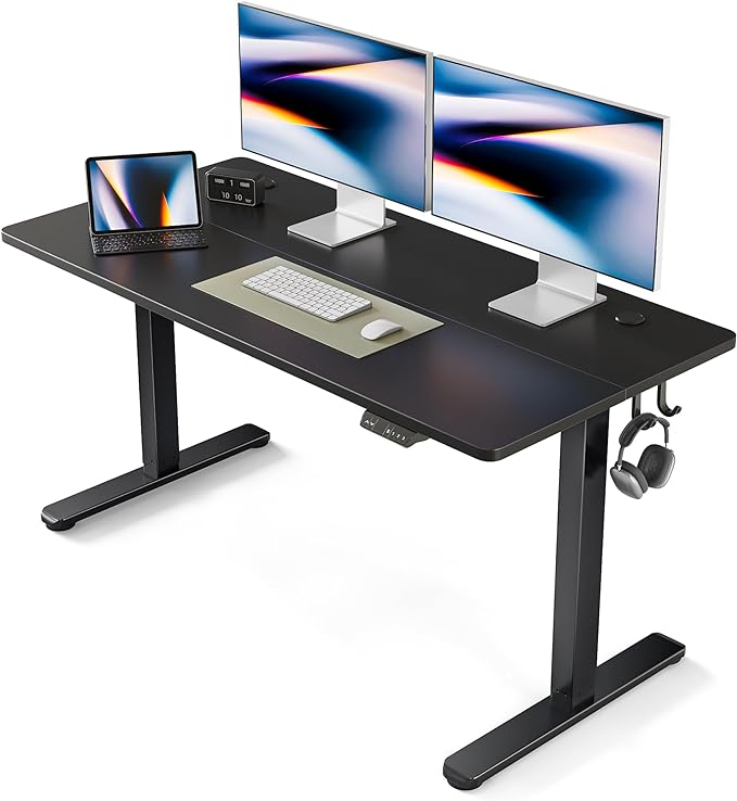 FEZIBO Electric Standing Desk, 55 x 24 Inches Height Adjustable Stand up Desk, Sit Stand Home Office Desk, Computer Desk, Black - LeafyLoom