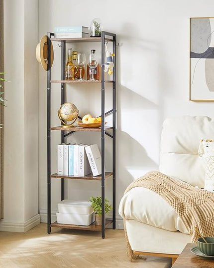 YMYNY Bookshelf, 5-Tier Ladder Shelf Organizer, Narrow Shelving Unit, Corner Storage Racks, Large Capacity Bookcase, for Home Office Living Room Balcony Bathroom, 57.7" H, Metal Frame,UHBC005H - LeafyLoom