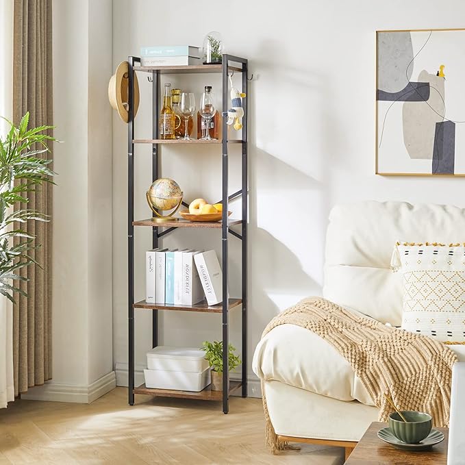 YMYNY Bookshelf, 5-Tier Ladder Shelf Organizer, Narrow Shelving Unit, Corner Storage Racks, Large Capacity Bookcase, for Home Office Living Room Balcony Bathroom, 57.7" H, Metal Frame,UHBC005H - LeafyLoom