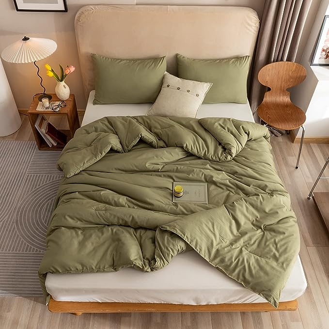 ROSGONIA Twin Comforter Set for College Girls Boys Teens Olive Green,1 Boho Comforter & 1 Pillowcase, Soft Kids Comforter Sets All Season Dorm Bedding - LeafyLoom