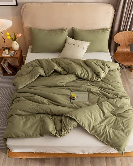 ROSGONIA Comforter Full Size for Girls Boys Teens Olive Green, 3pcs (1 Olive Comforter & 2 Pillowcases), Lightweight Dorm Bedding Blanket Quilts - LeafyLoom